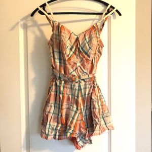 Vintage 1950s pastel plaid playsuit swimsuit